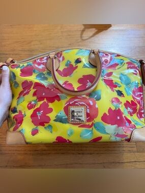 Dooney & Bourke Rose Garden Floral Crossbody Vinyl Coated Leather Trim Satchel